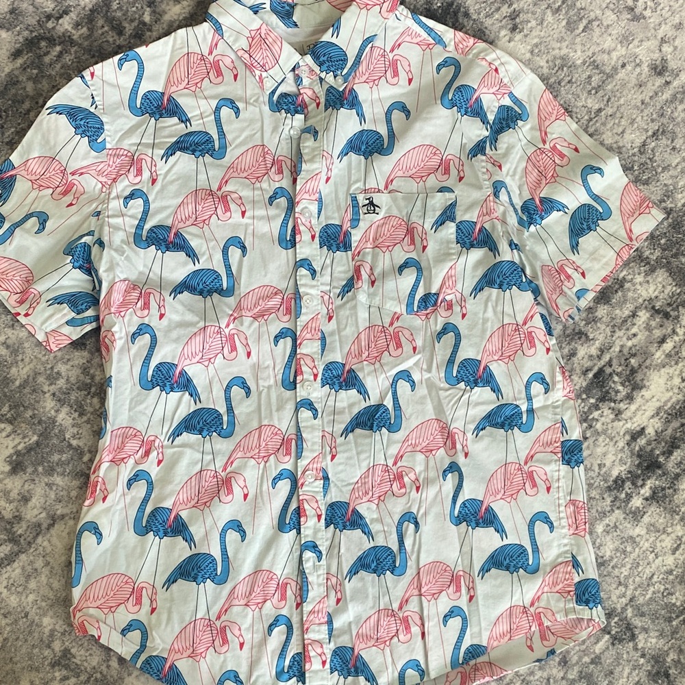 Original Penguin Flamingo Print Casual Shirt - Pink and Blue